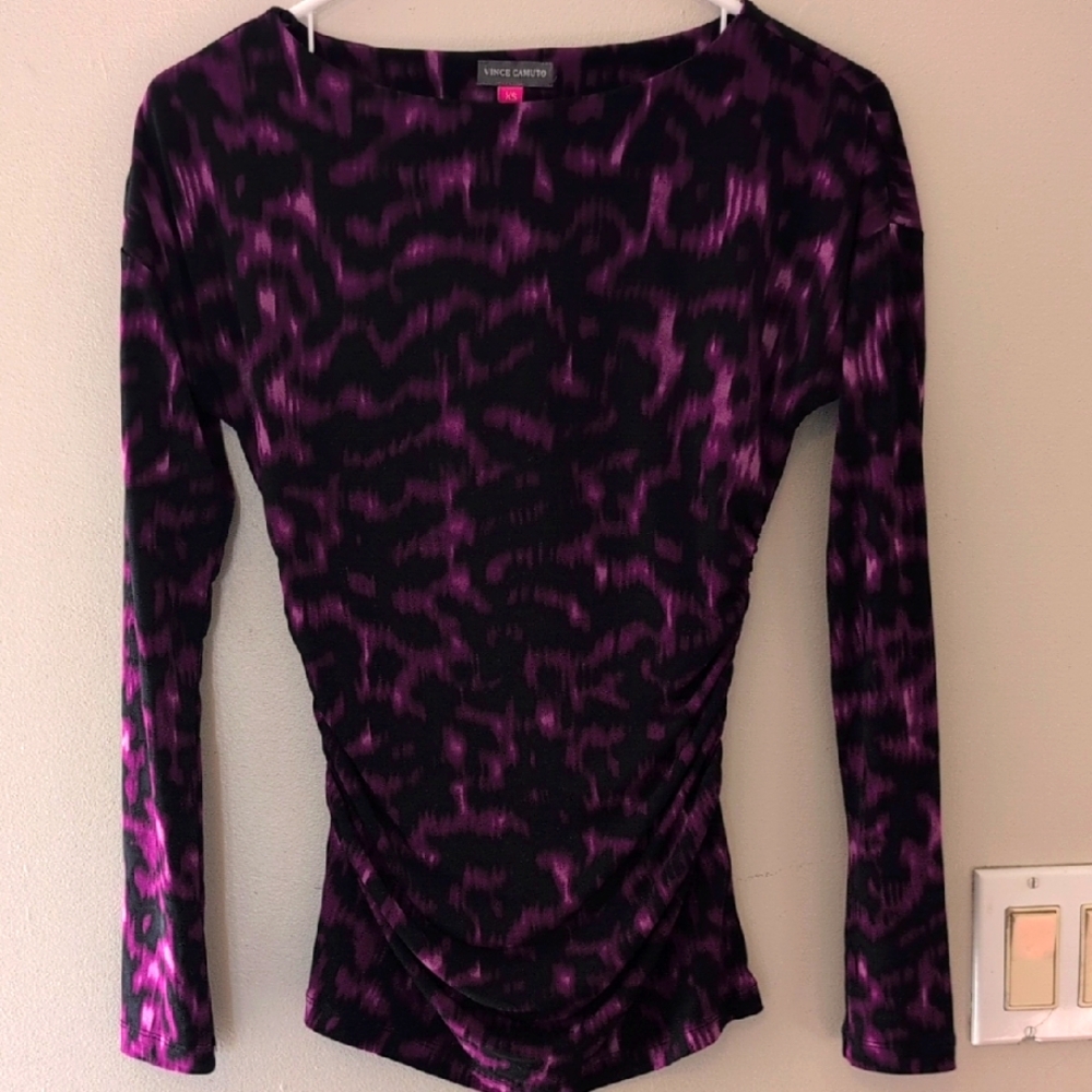Vince Camuto Purple and Black Long Sleeve Top